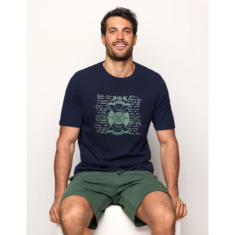 Pigiama corto blu da uomo con stampa Royal Marine
