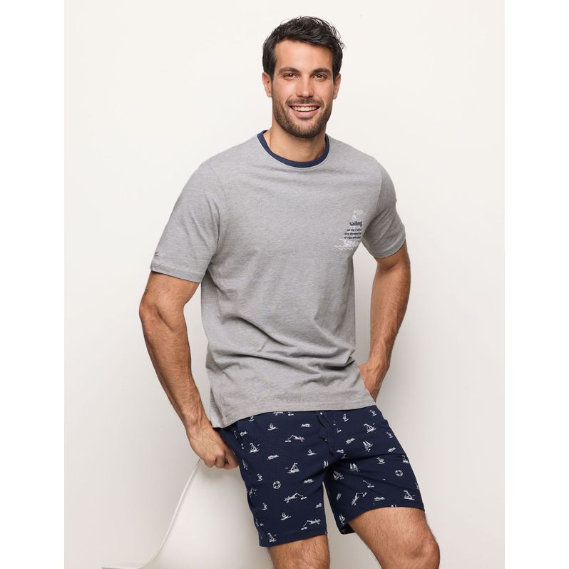 Pigiama corto grigio da uomo con microstampe Royal Marine