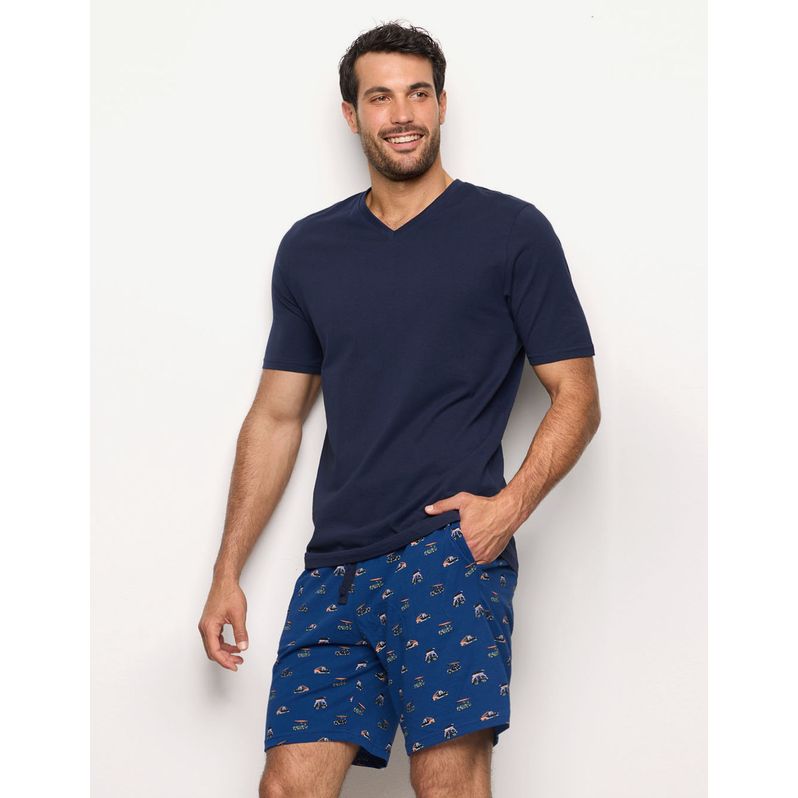 Pigiama corto blu da uomo con scollo a V Royal Marine
