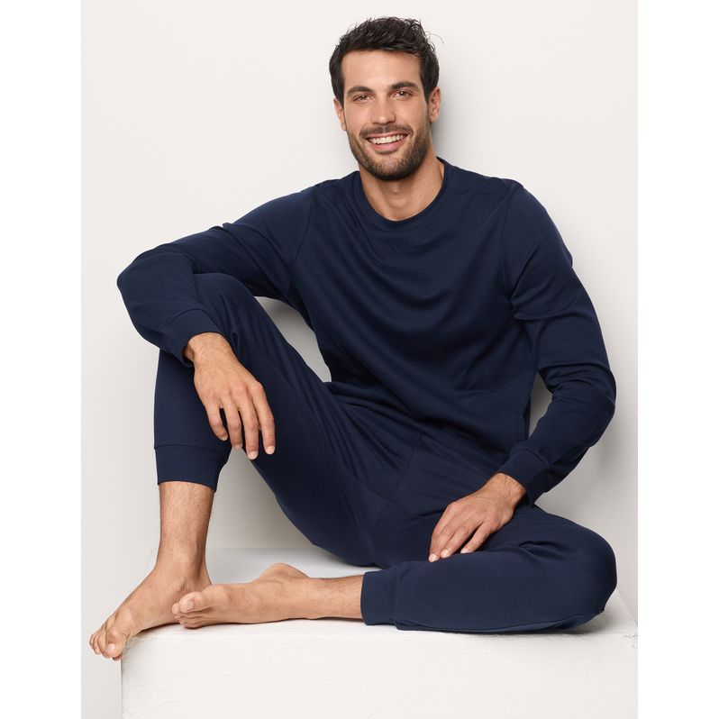 Men's long blue pyjamas with pockets Daily Loungewear