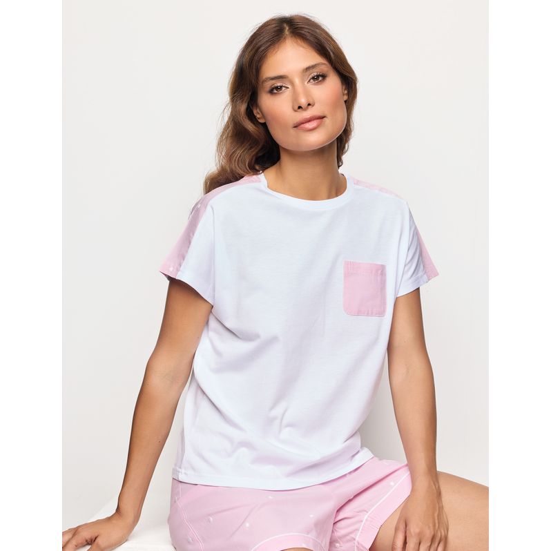 Maglia manica corta bianca con pois ricamati Daily Pajamas