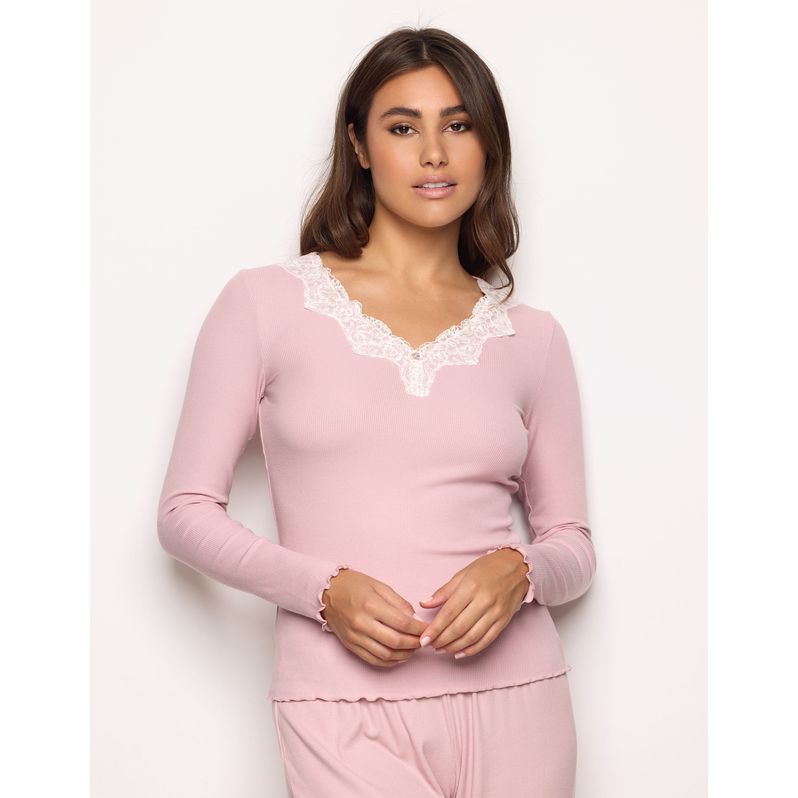 Maglia manica lunga con ricami Basic Modal Cotton Rib