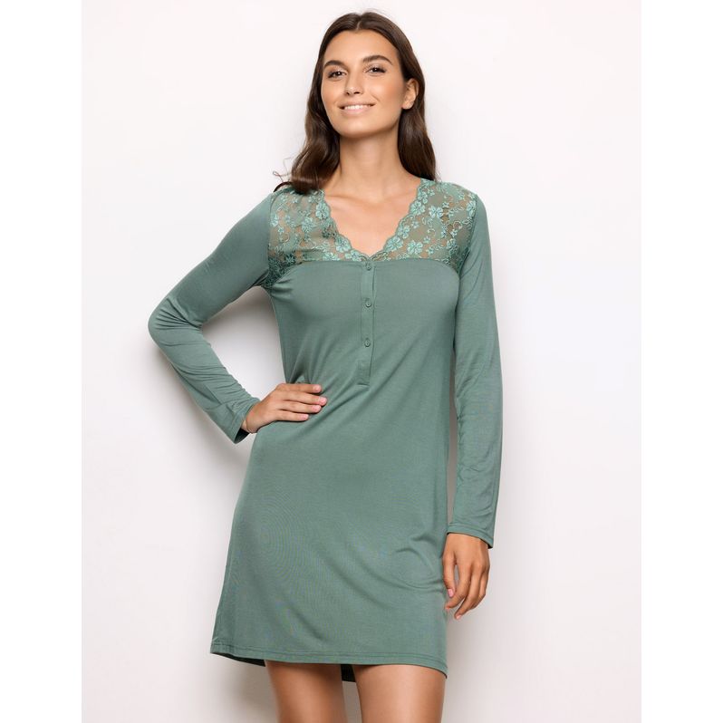 Camicia Da Notte Donna In Viscosa Di Bambù NACHILA - Maniche Corte, Scollo A V, Lunga Al Polpaccio, Leggera E Traspirante. Perfetta Per L'estate E Le Vampate Di Calore. Regalo Per Mamma.