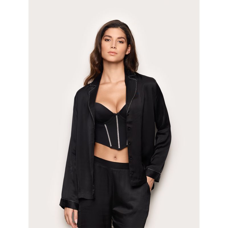 Chemise en satin de viscose avec détails en strass pour femme