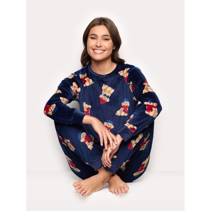 Pijama largo de mujer en chenilla Winter Poodle