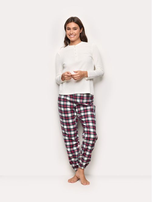 Checked cotton flannel trousers Mix and Match