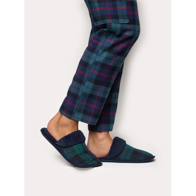 Karierte Pantoffeln mit Plüschrand Mix and Match