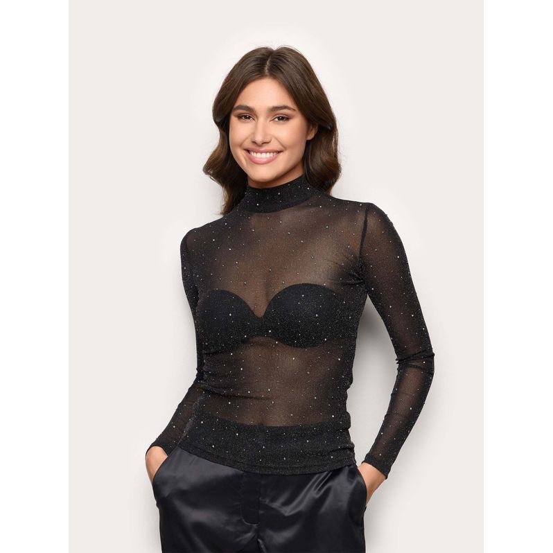 Maglia dolcevita in tulle con micro glitter lurex Xmas Party