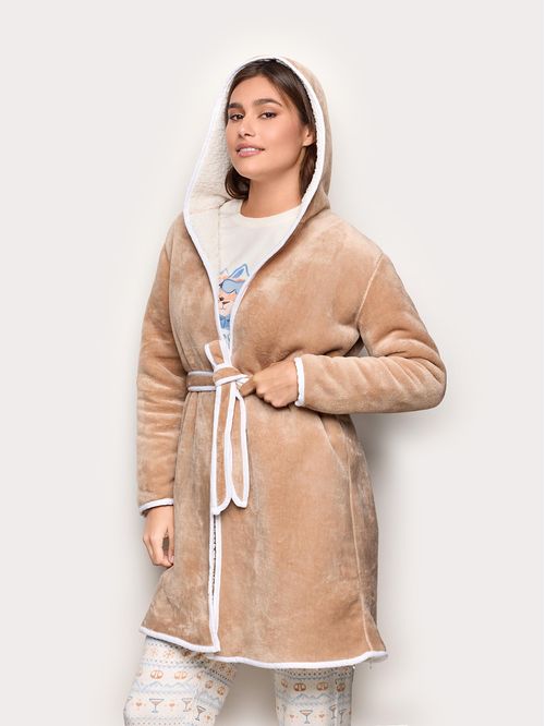 Après Ski fur hooded dressing gown