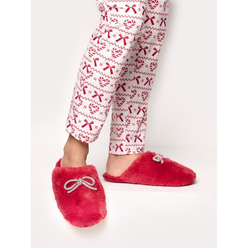 Plush slippers with jewel bow Mix and Match