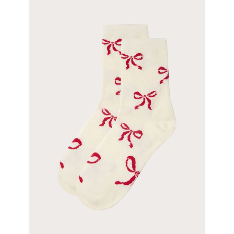 Chaussettes crème avec nœuds rouges Mix and Match