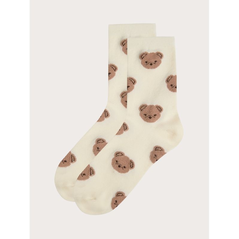 Chaussettes crème avec ours en peluche Mix and Match