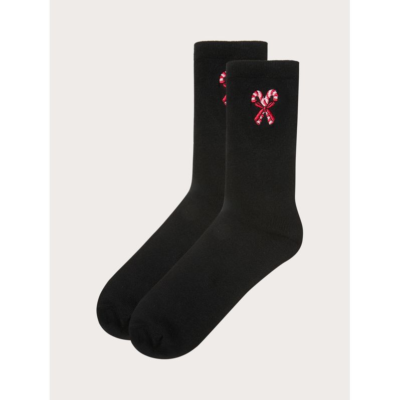 Chaussettes noires avec broderie canne bonbon Mix and Match
