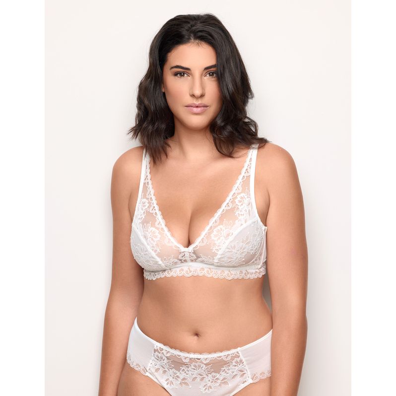 Unlined balconette bra with differentiated cups and no underwire - Blanche