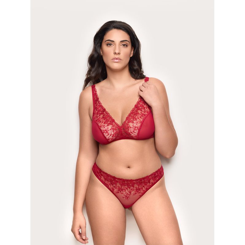 Red Bloom embroidered tulle brazilian
