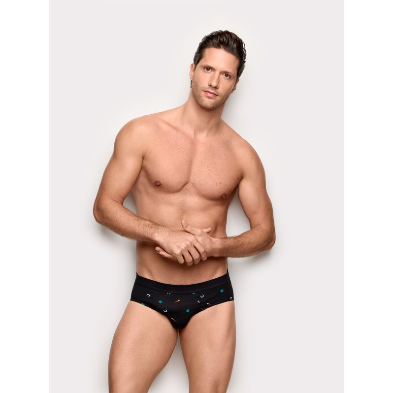 Slip nero con portafortuna Hello Xmas