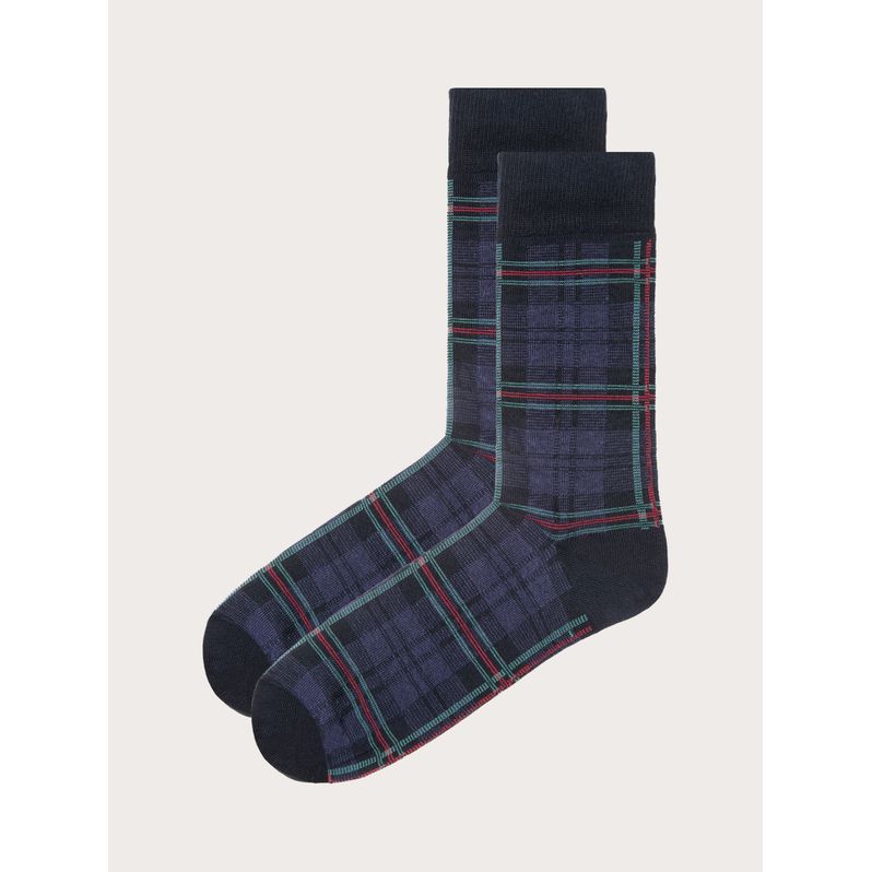 Blue Tartan Hello Xmas Kurze Socken