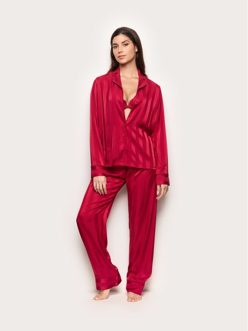 Xmas Jolly red jacquard satin long open pajamas