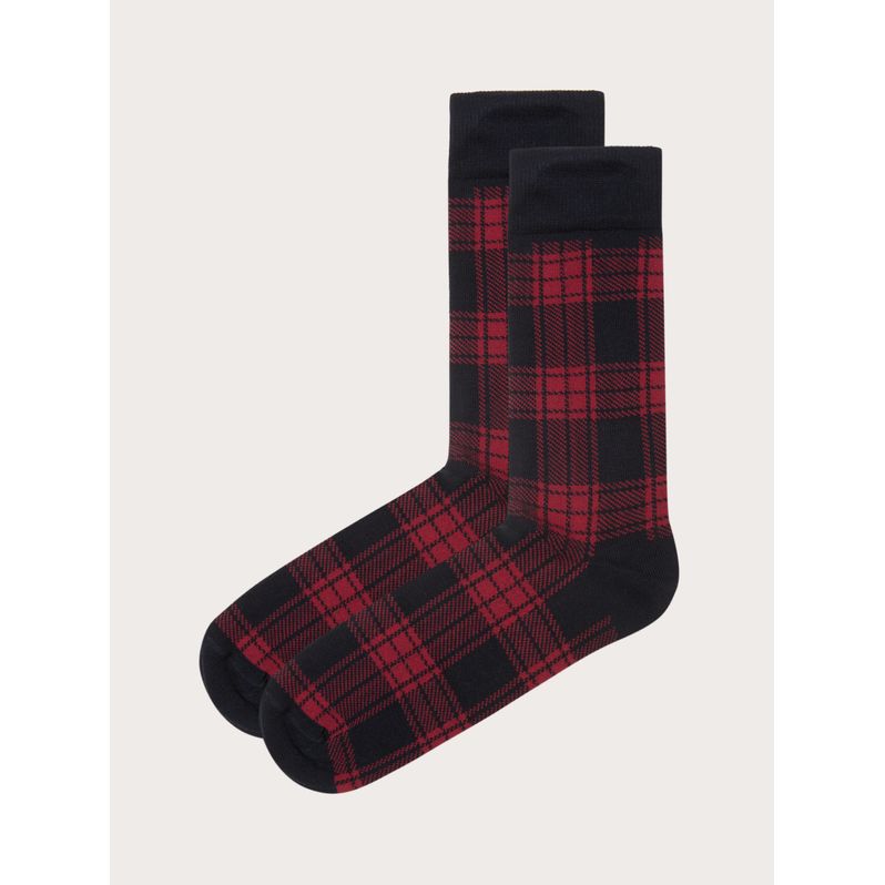 Hello Xmas red and blue tartan short socks