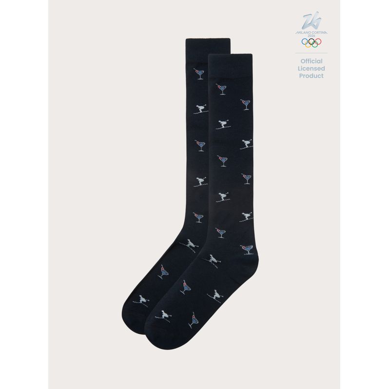 De longues chaussettes bleues avec le motif cocktail Hello Xmas